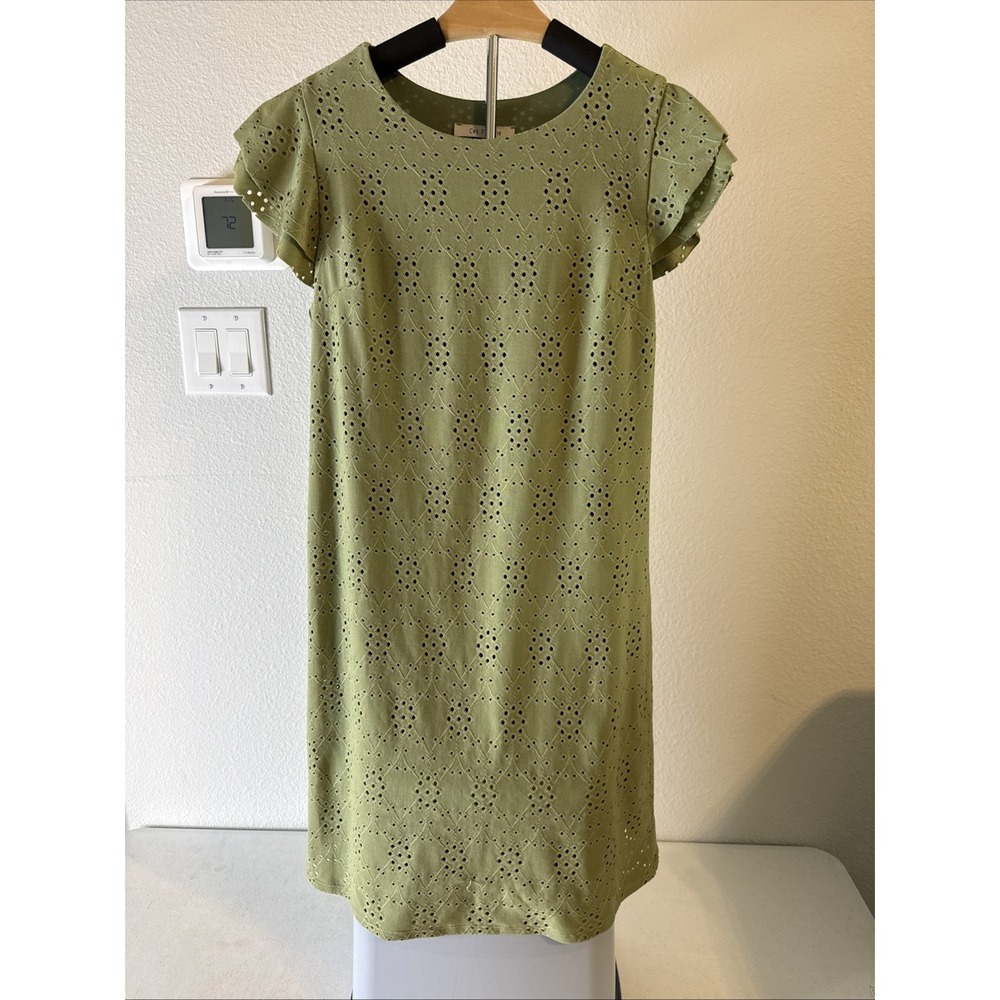 Ces Femme Eyelet Lined Dress Olive Green‎ Size Small